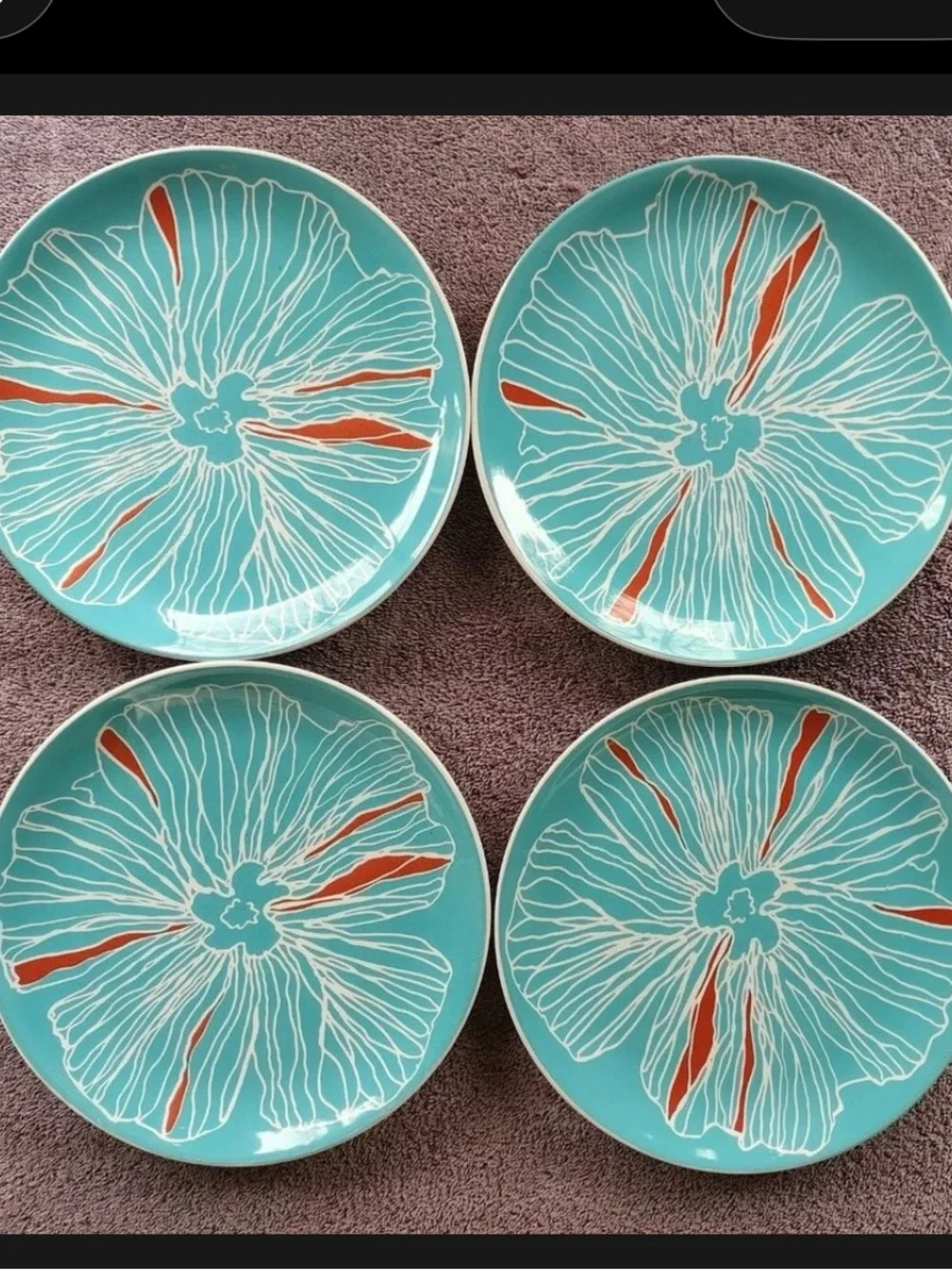 Ikea Bullra Salad Plates Aqua Blue Red Flowers Floral 8.25